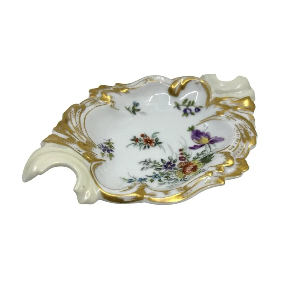 Antique T&V fine Porcelain Hand Painted Floral Scalloped Dish/ Catchall